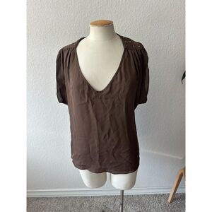 Parker V neck Women's Silk Brown Blouse Top